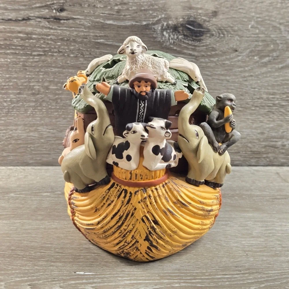Vintage Noah's Ark Ceramic Votive Tea Light Candle Holder Hand Painted Animals